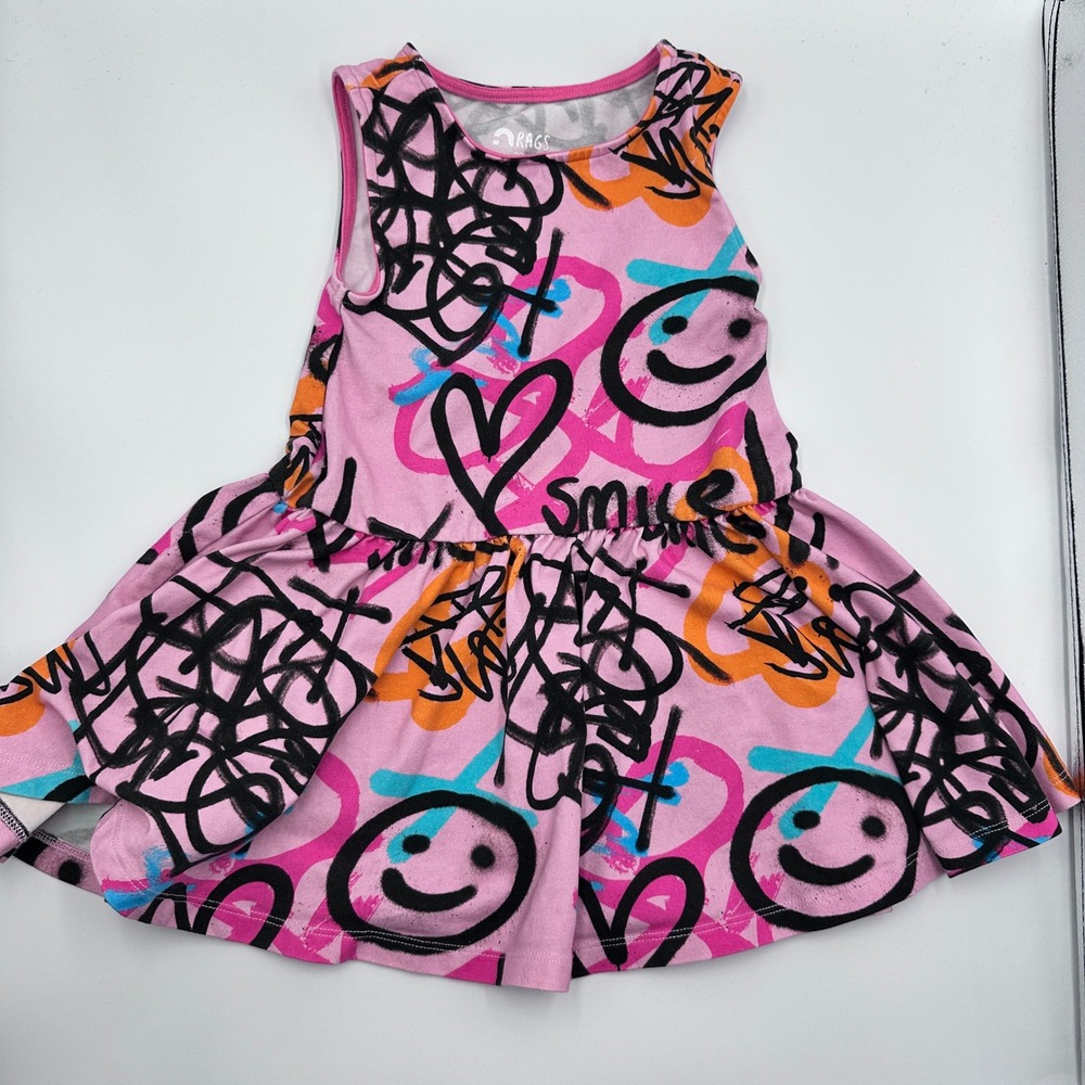 Rags Pink Graffiti Smile Heart‎ Print Sleeveless Dress Kids 2T